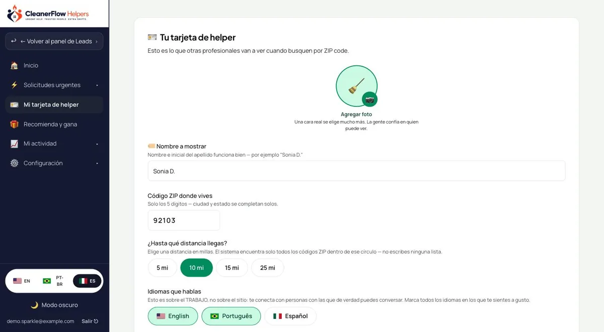 Editando la tarjeta de helper en el navegador