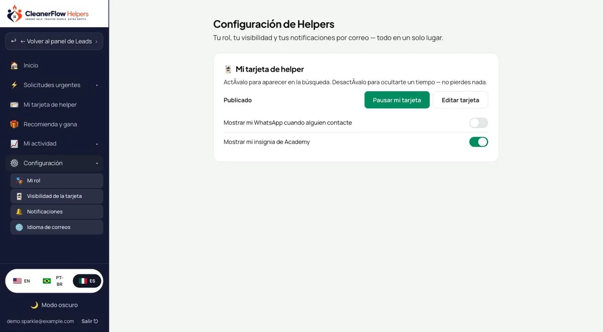 Ajustes de visibilidad de la tarjeta
