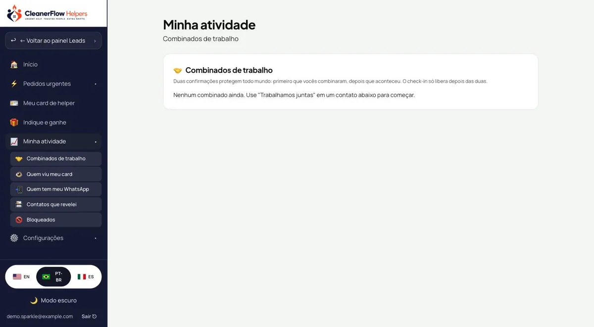 Acordos de trabalho e avaliações no navegador