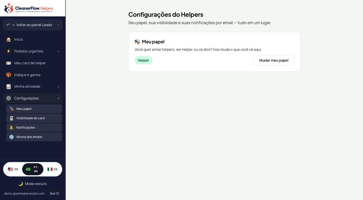 Ajustes do Helpers no navegador