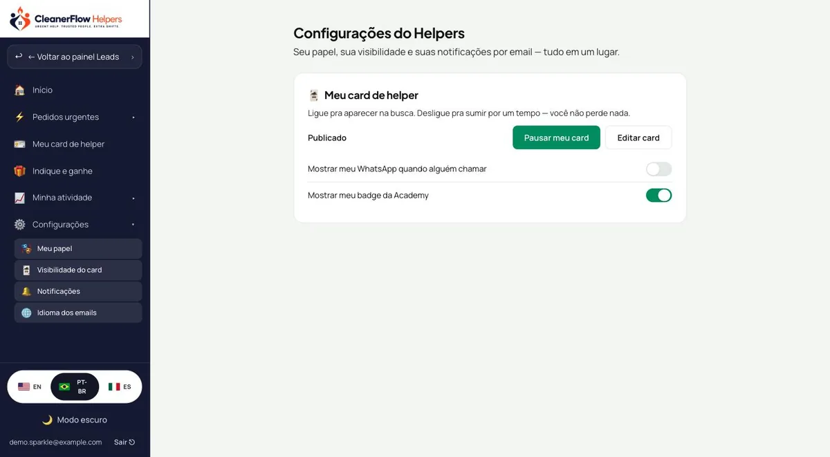 Ajustes de visibilidade do card