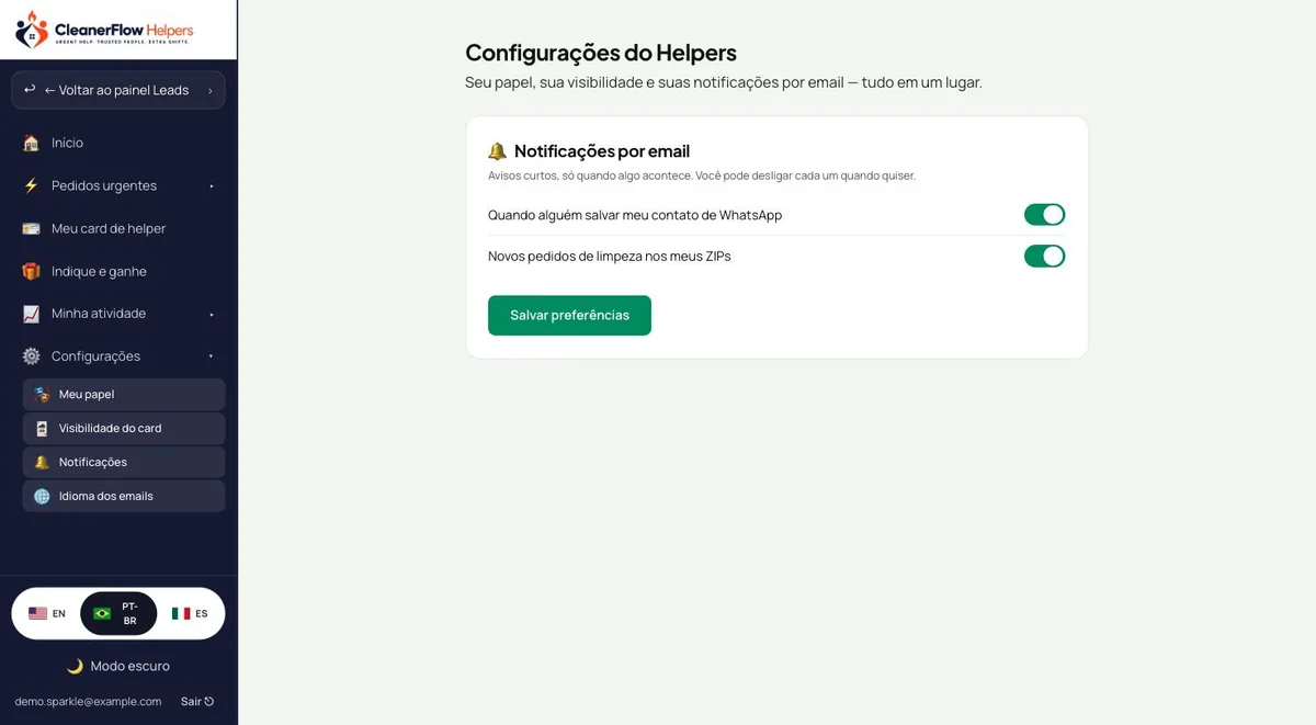 Ajustes de notificações
